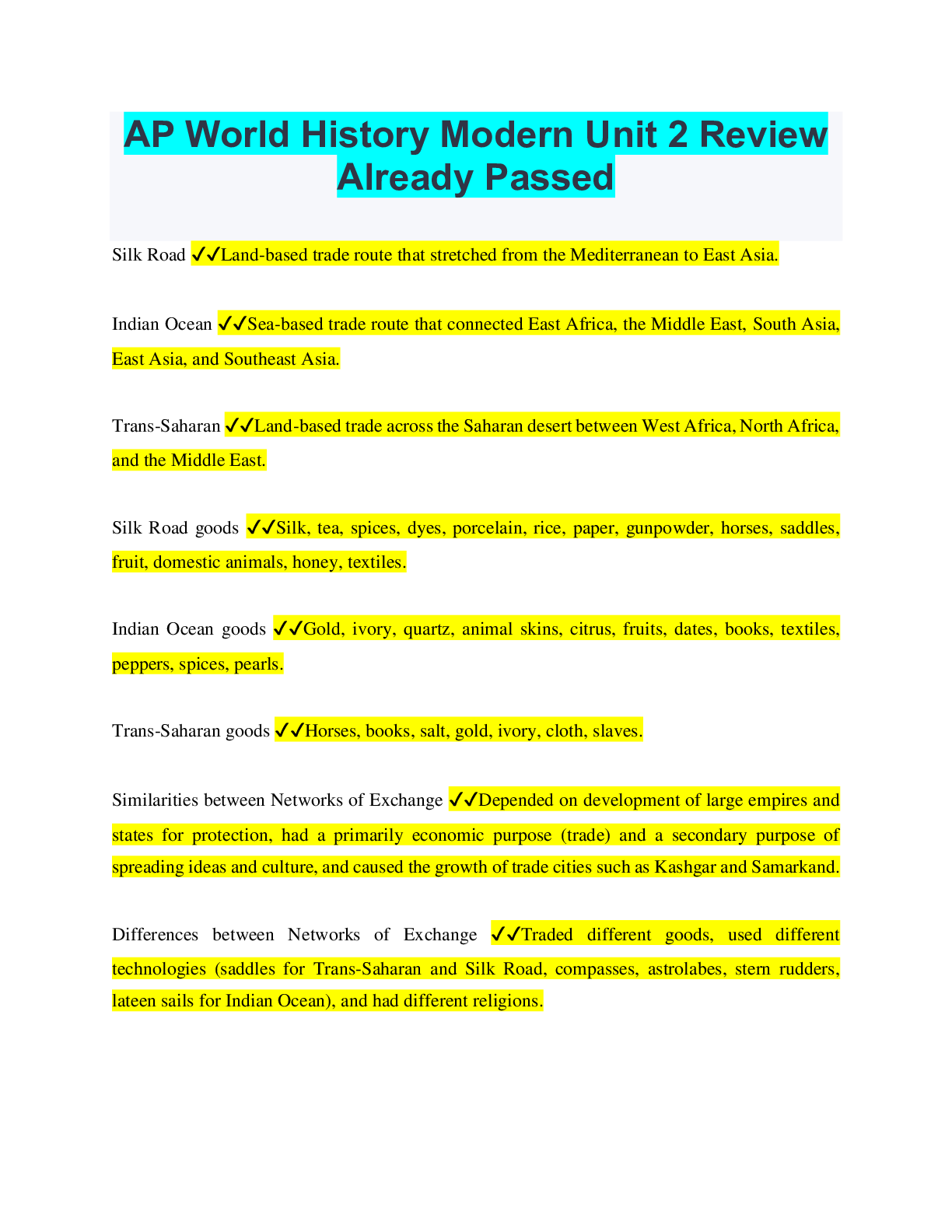 Ap world history modern unit 2 review already passed